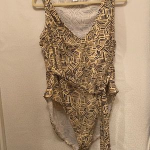 Cream and black swimsuit